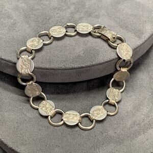 Vtg Sarah Coventry 7” Bracelet Chain Small Medallion Gold Tone Textured Floral